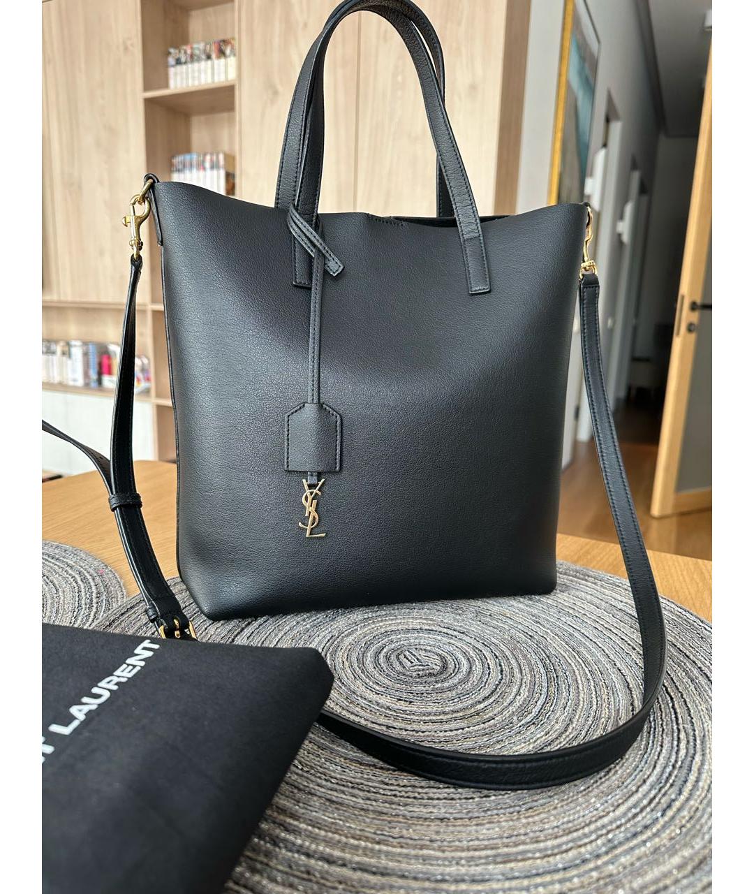 SAINT LAURENT Черная кожаная сумка тоут, фото 9