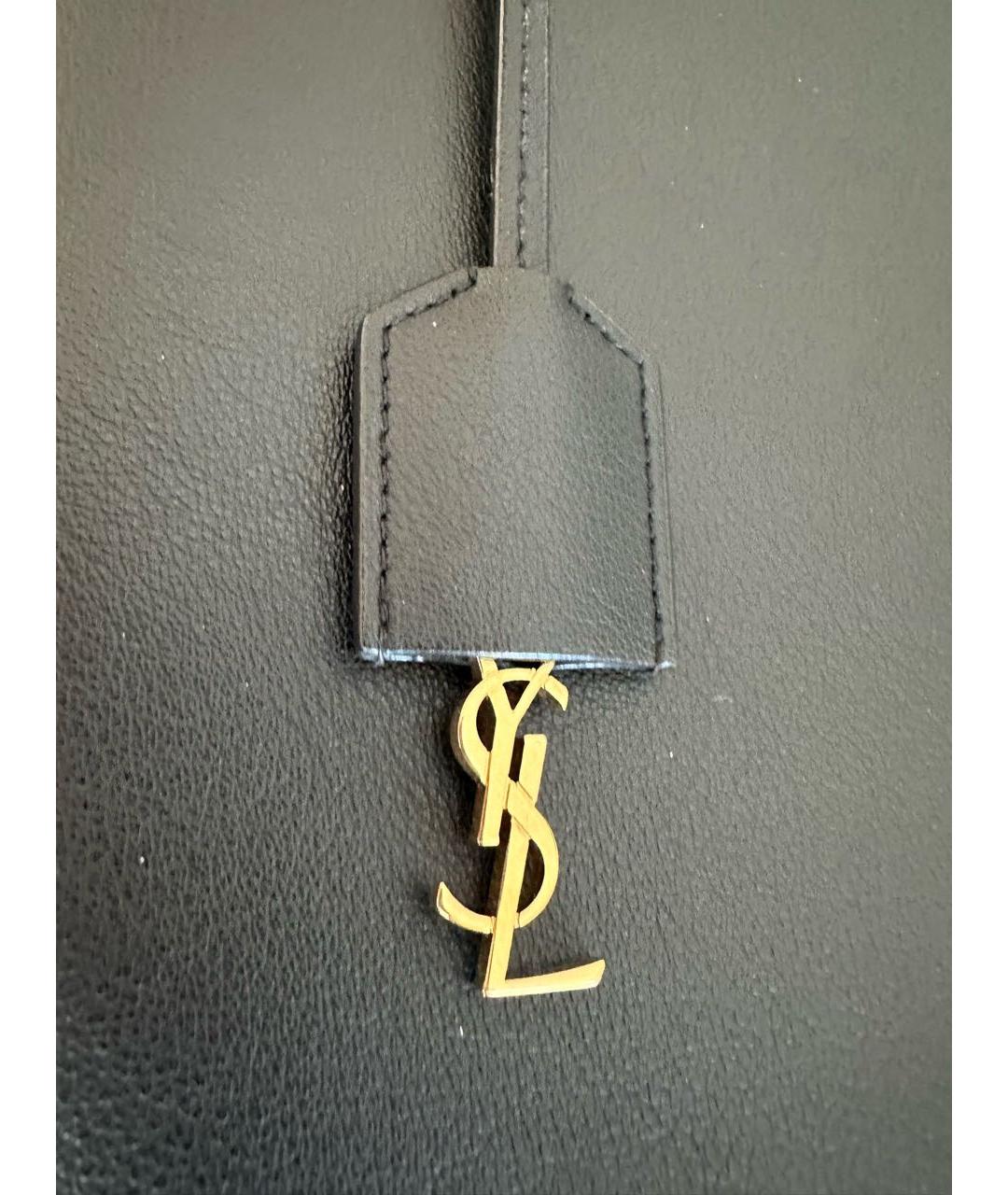 SAINT LAURENT Черная кожаная сумка тоут, фото 8