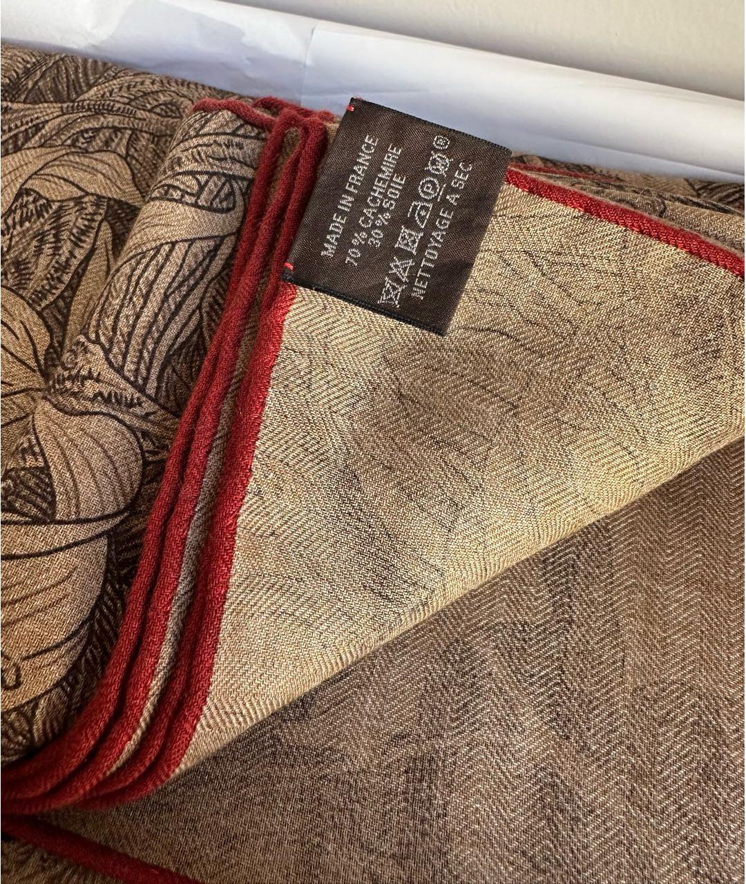 HERMES Коричневый кашемировый платок, фото 6