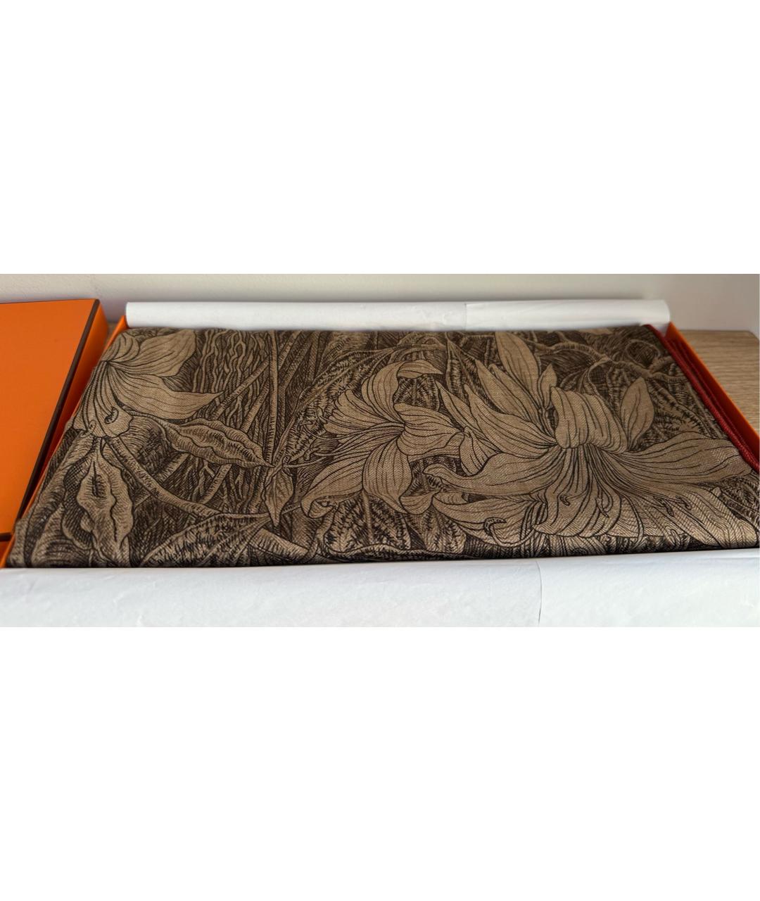 HERMES Коричневый кашемировый платок, фото 4