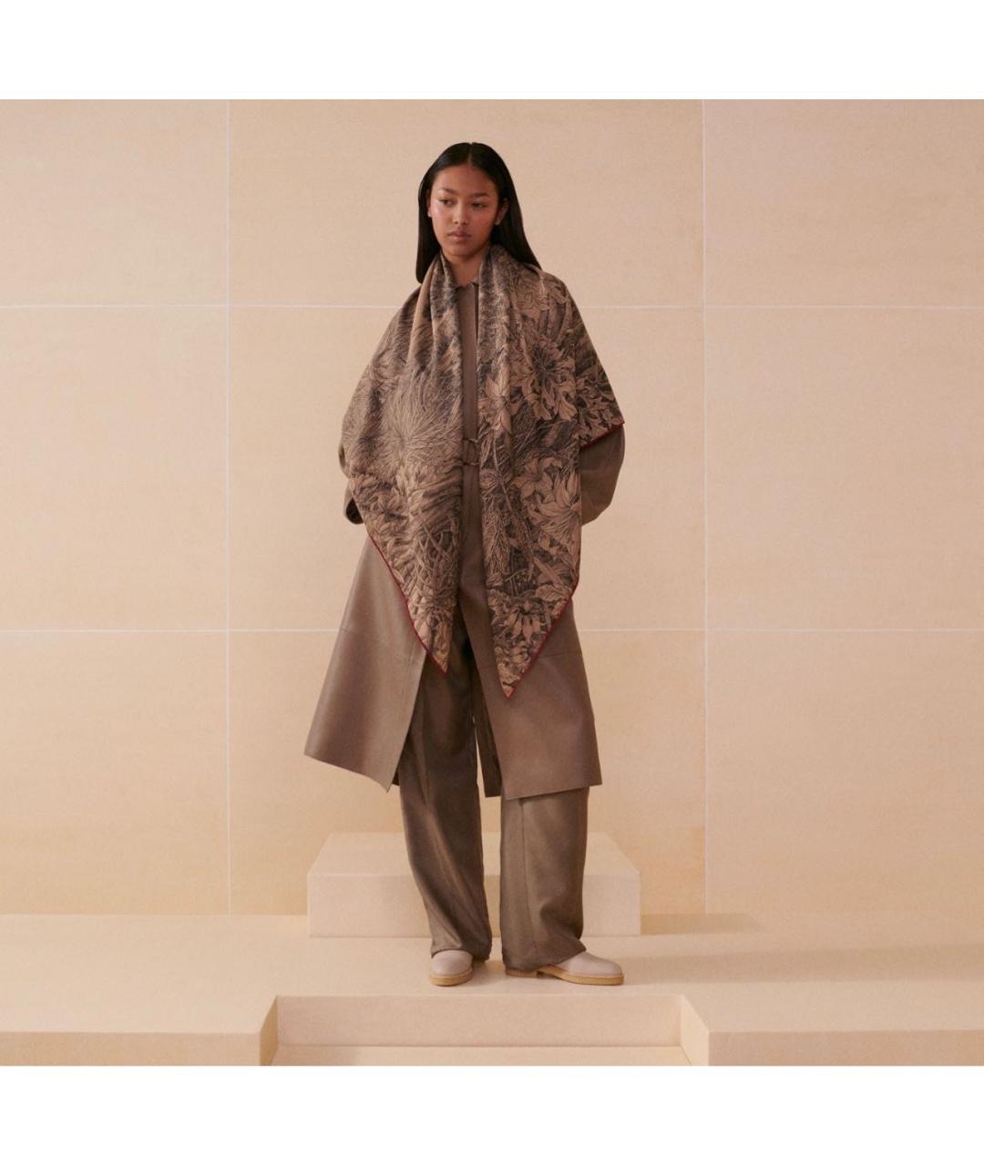 HERMES Коричневый кашемировый платок, фото 3