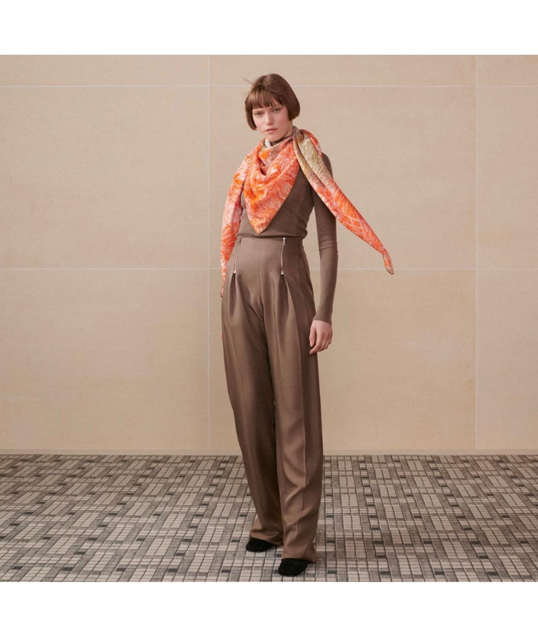 HERMES Оранжевый кашемировый платок, фото 3