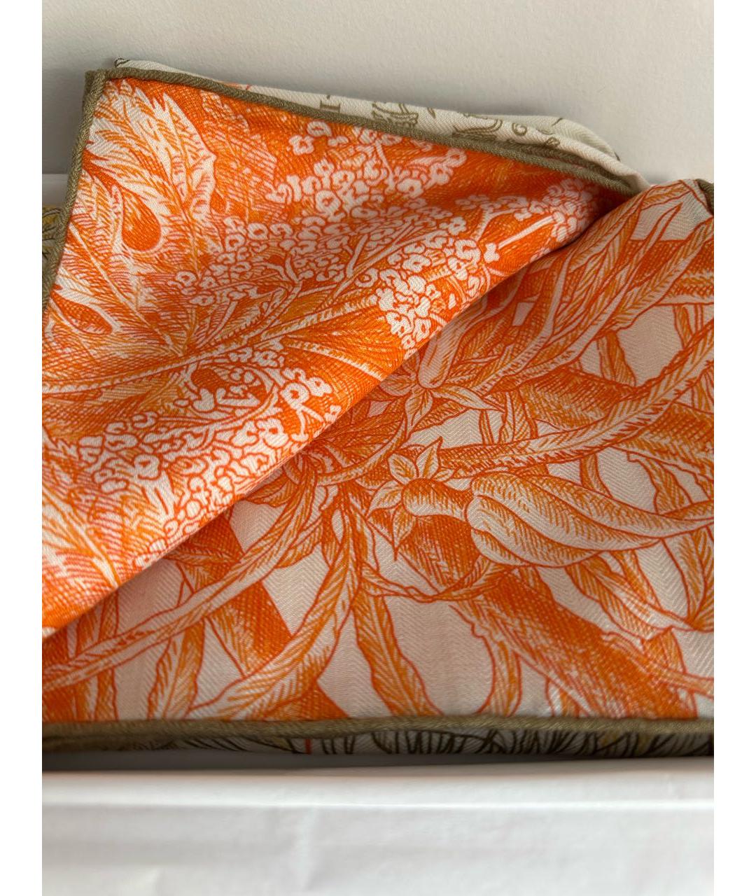 HERMES Оранжевый кашемировый платок, фото 5