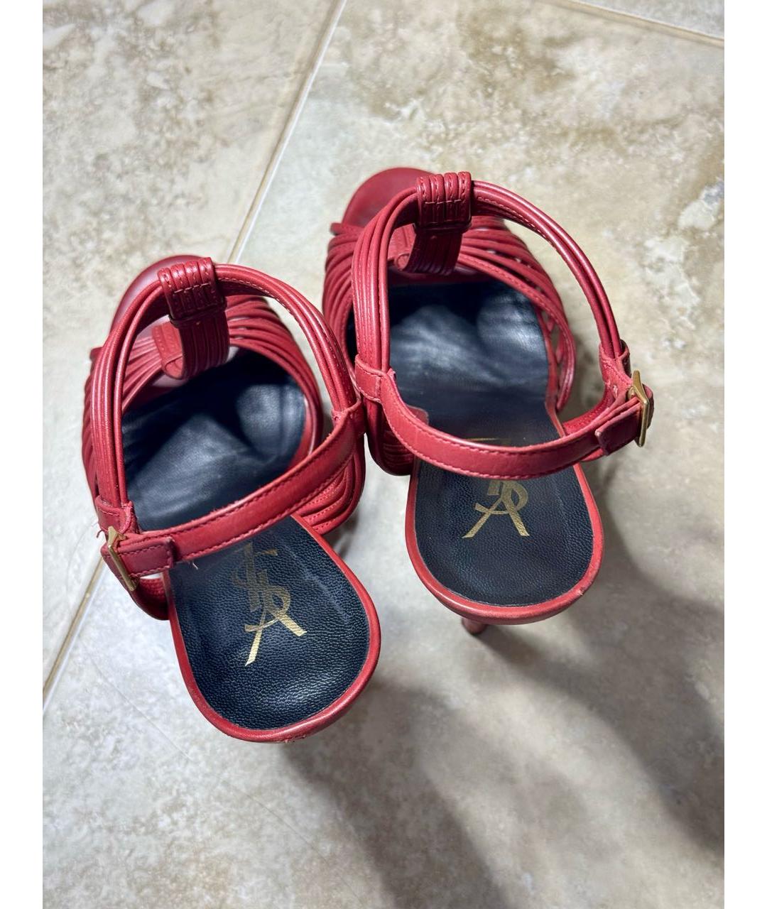 SAINT LAURENT Бордовые кожаные босоножки, фото 4