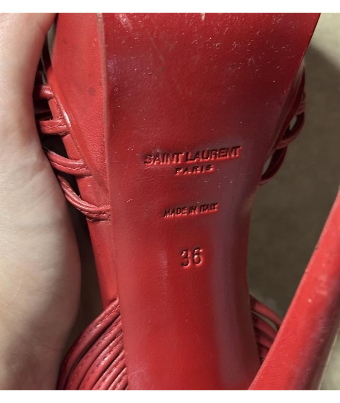 SAINT LAURENT Бордовые кожаные босоножки, фото 6