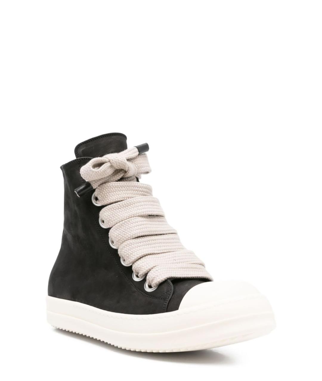 RICK OWENS Черные кожаные высокие кроссовки / кеды, фото 2