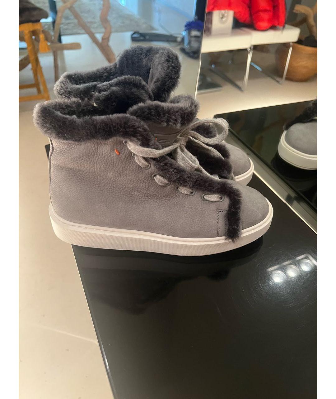 SANTONI Серые замшевые ботинки, фото 9