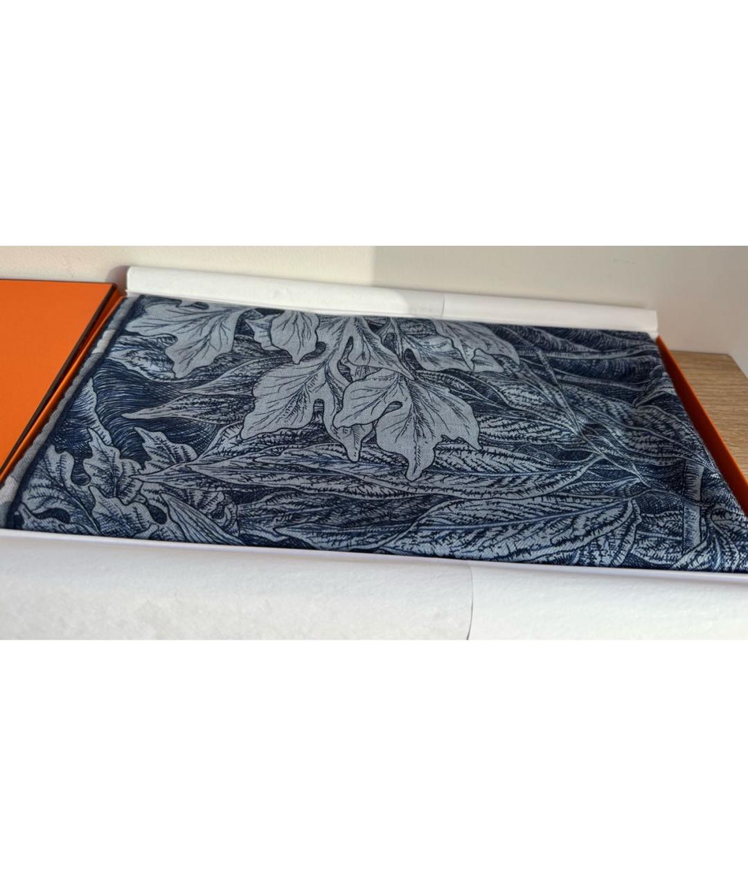 HERMES Синий кашемировый платок, фото 4