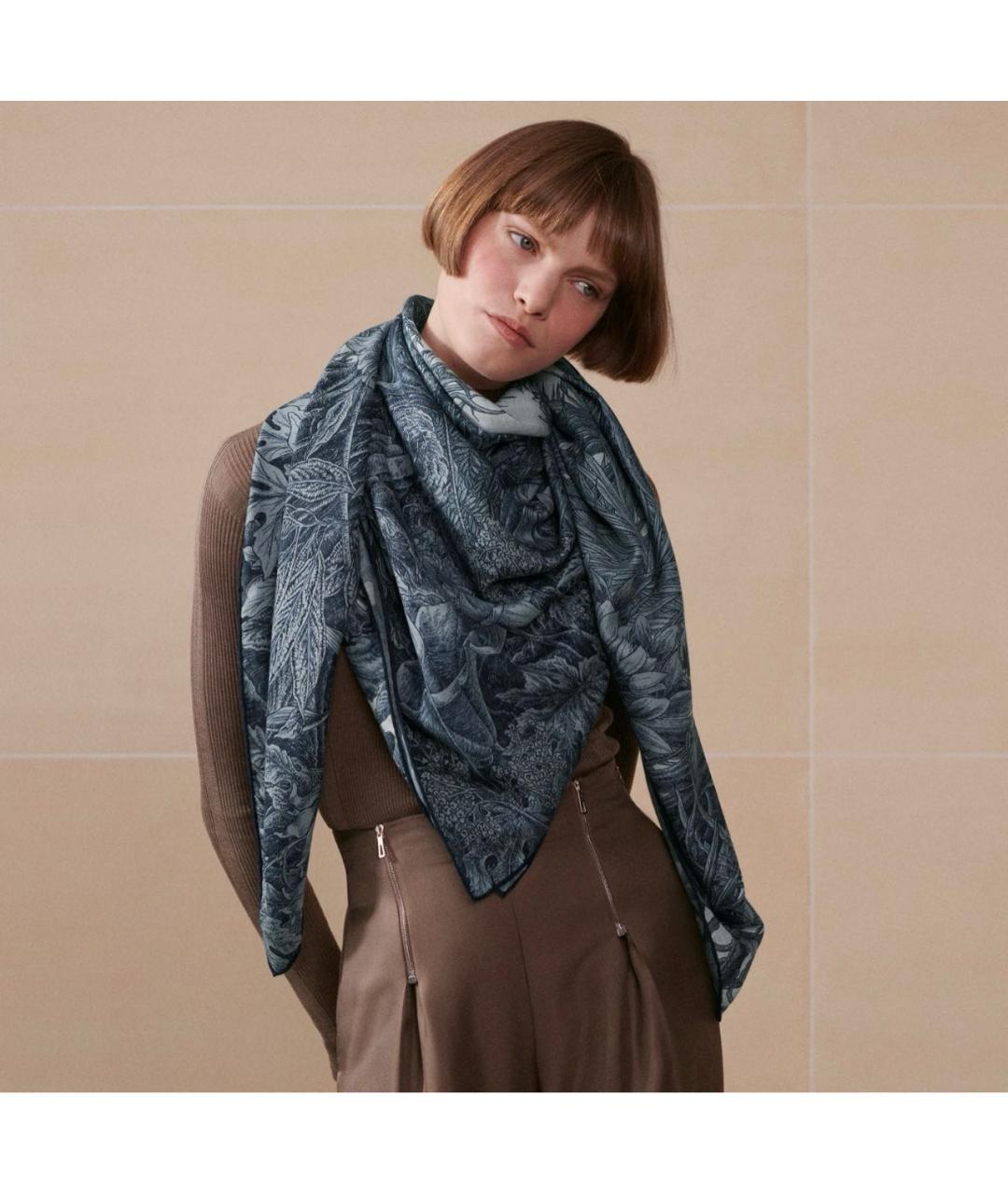 HERMES Синий кашемировый платок, фото 3