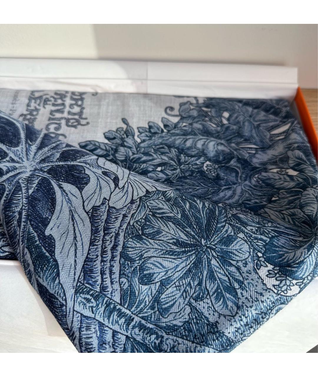 HERMES Синий кашемировый платок, фото 5