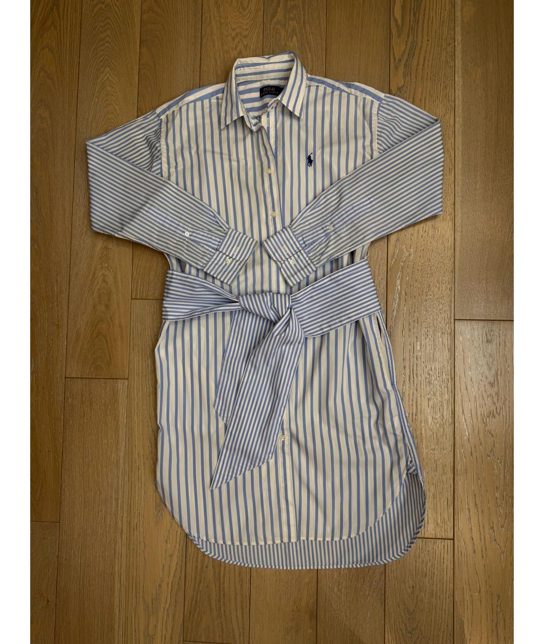 POLO RALPH LAUREN Голубое хлопковое повседневное платье, фото 9