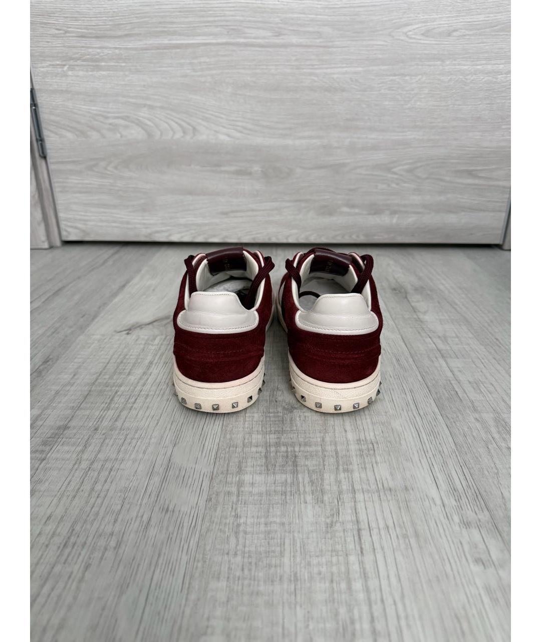 VALENTINO Бордовые замшевые низкие кроссовки / кеды, фото 4