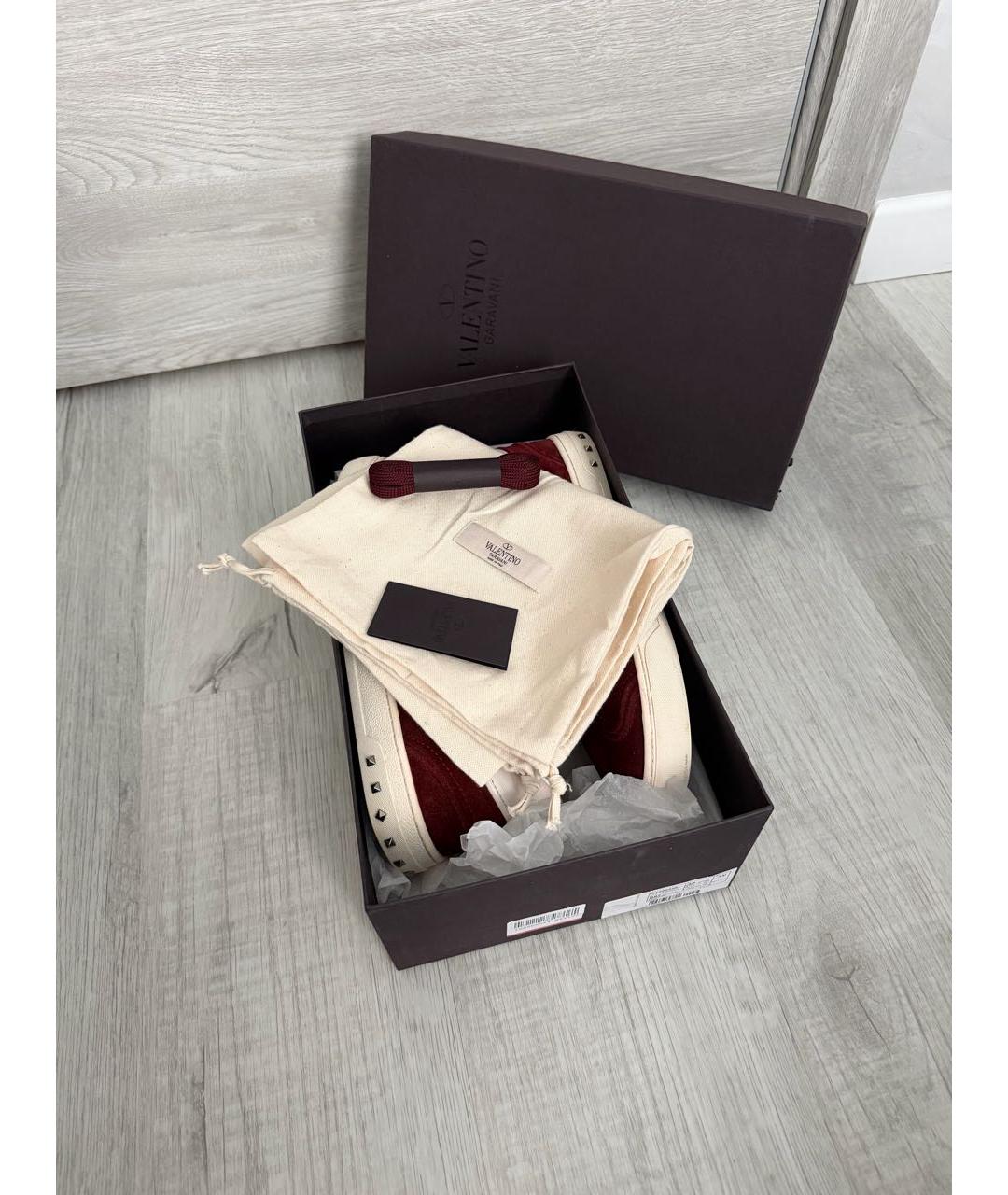 VALENTINO Бордовые замшевые низкие кроссовки / кеды, фото 7