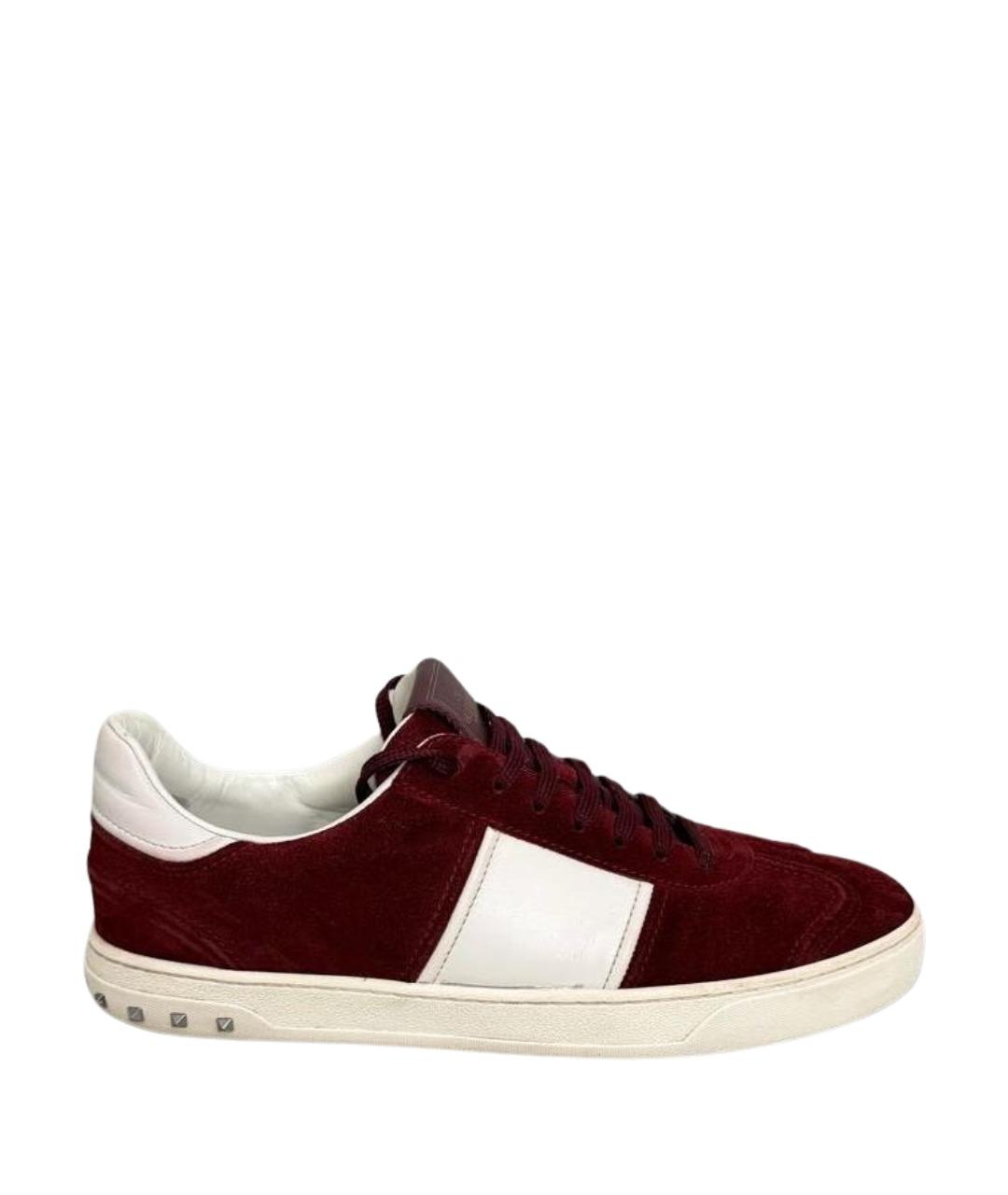 VALENTINO Бордовые замшевые низкие кроссовки / кеды, фото 1