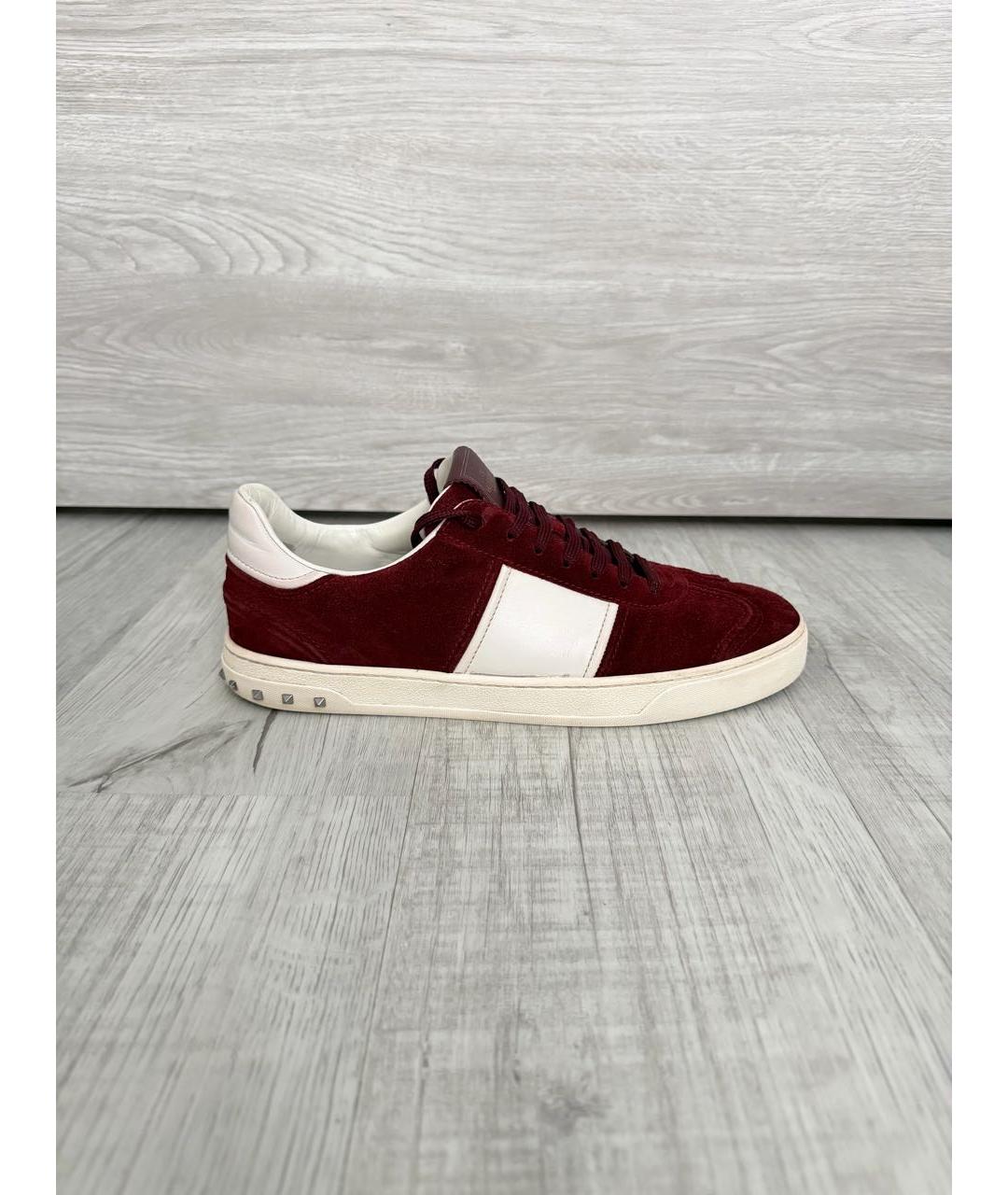 VALENTINO Бордовые замшевые низкие кроссовки / кеды, фото 9