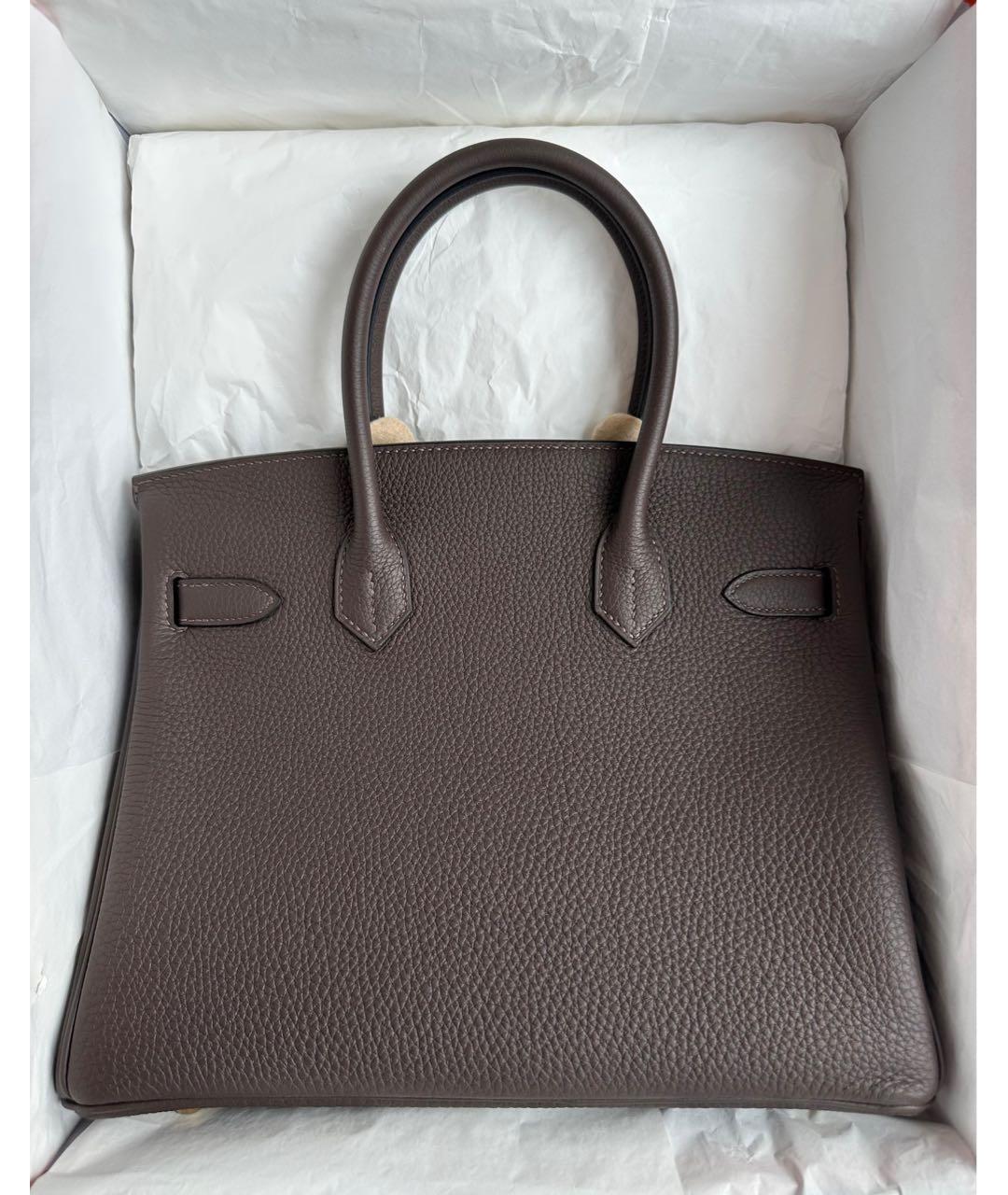 HERMES Коричневая кожаная сумка с короткими ручками, фото 3