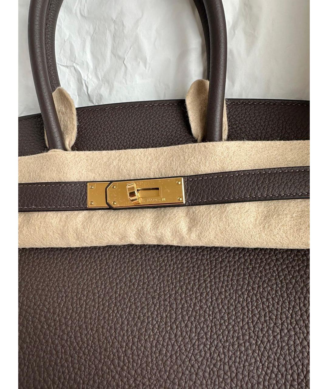 HERMES Коричневая кожаная сумка с короткими ручками, фото 2