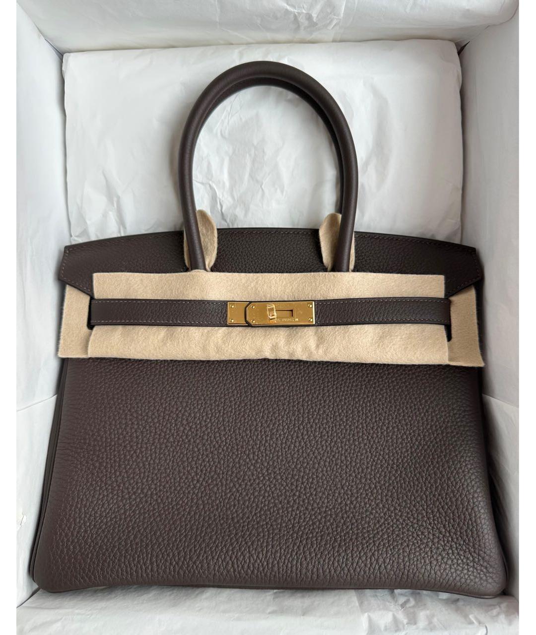 HERMES Коричневая кожаная сумка с короткими ручками, фото 4