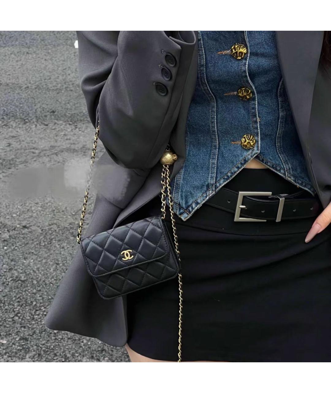 CHANEL Черная кожаная сумка через плечо, фото 6