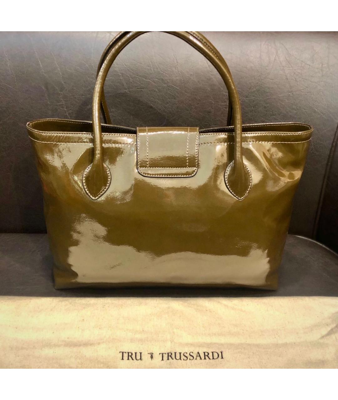 TRUSSARDI Коричневая сумка тоут из лакированной кожи, фото 3
