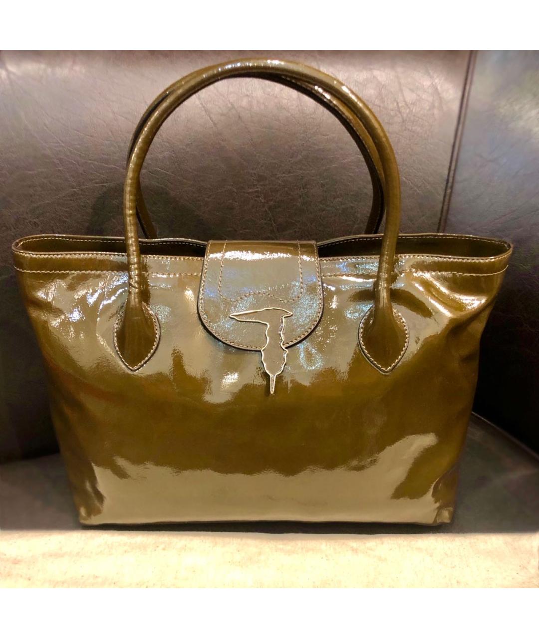 TRUSSARDI Коричневая сумка тоут из лакированной кожи, фото 7