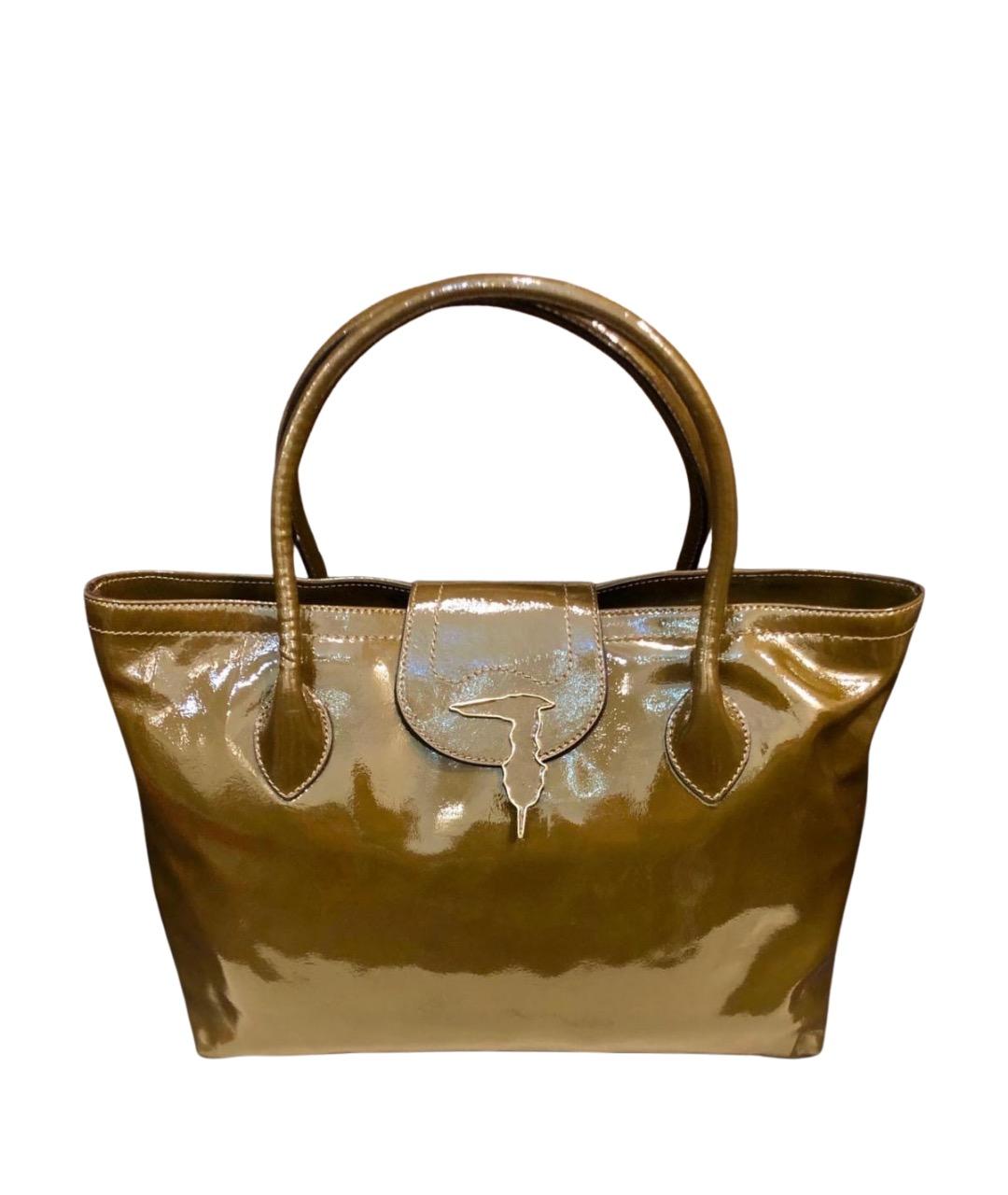 TRUSSARDI Коричневая сумка тоут из лакированной кожи, фото 1