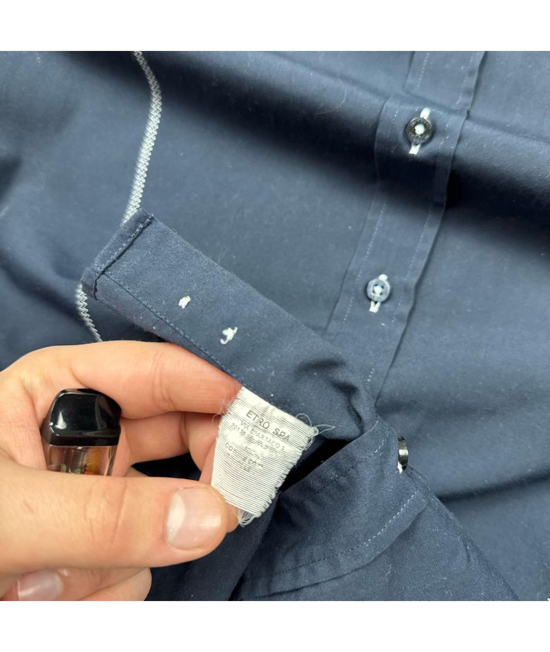 ETRO Темно-синяя хлопковая классическая рубашка, фото 4
