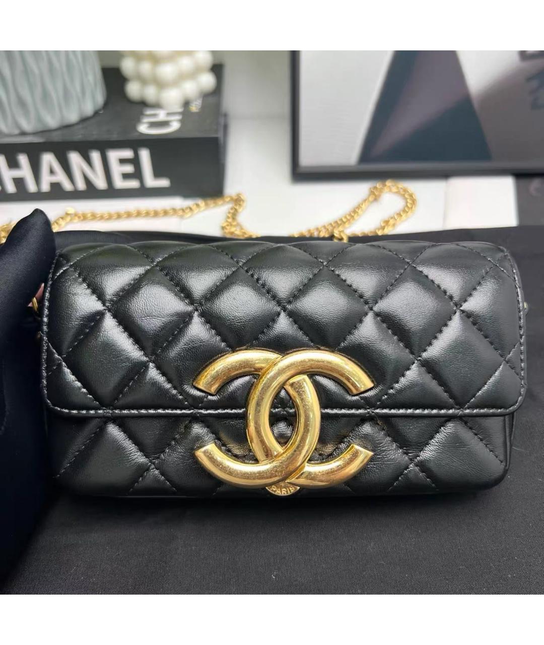 CHANEL Черная кожаная сумка через плечо, фото 6