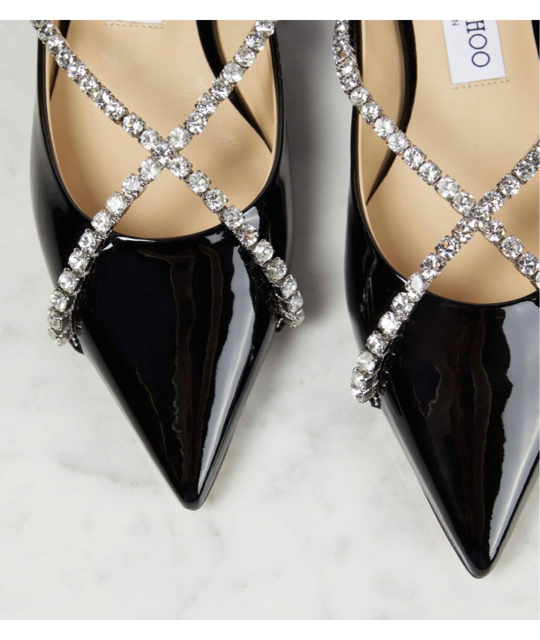 JIMMY CHOO Черные лодочки на низком каблуке из лакированной кожи, фото 7