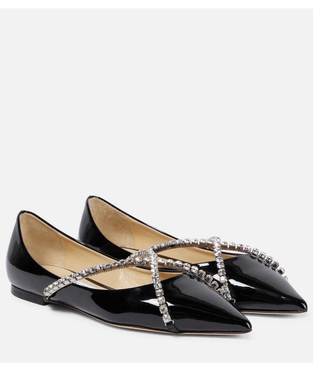 JIMMY CHOO Черные лодочки на низком каблуке из лакированной кожи, фото 2