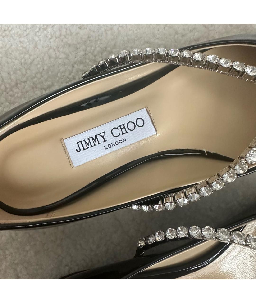 JIMMY CHOO Черные лодочки на низком каблуке из лакированной кожи, фото 7