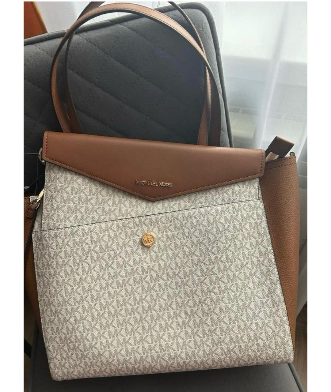 MICHAEL KORS Белая кожаная сумка тоут, фото 6