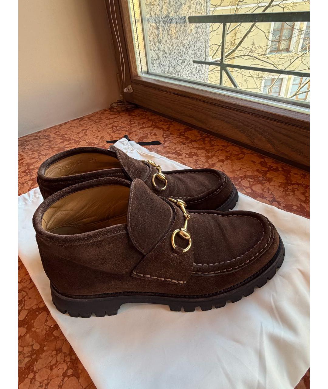 GUCCI Коричневые замшевые ботинки, фото 6