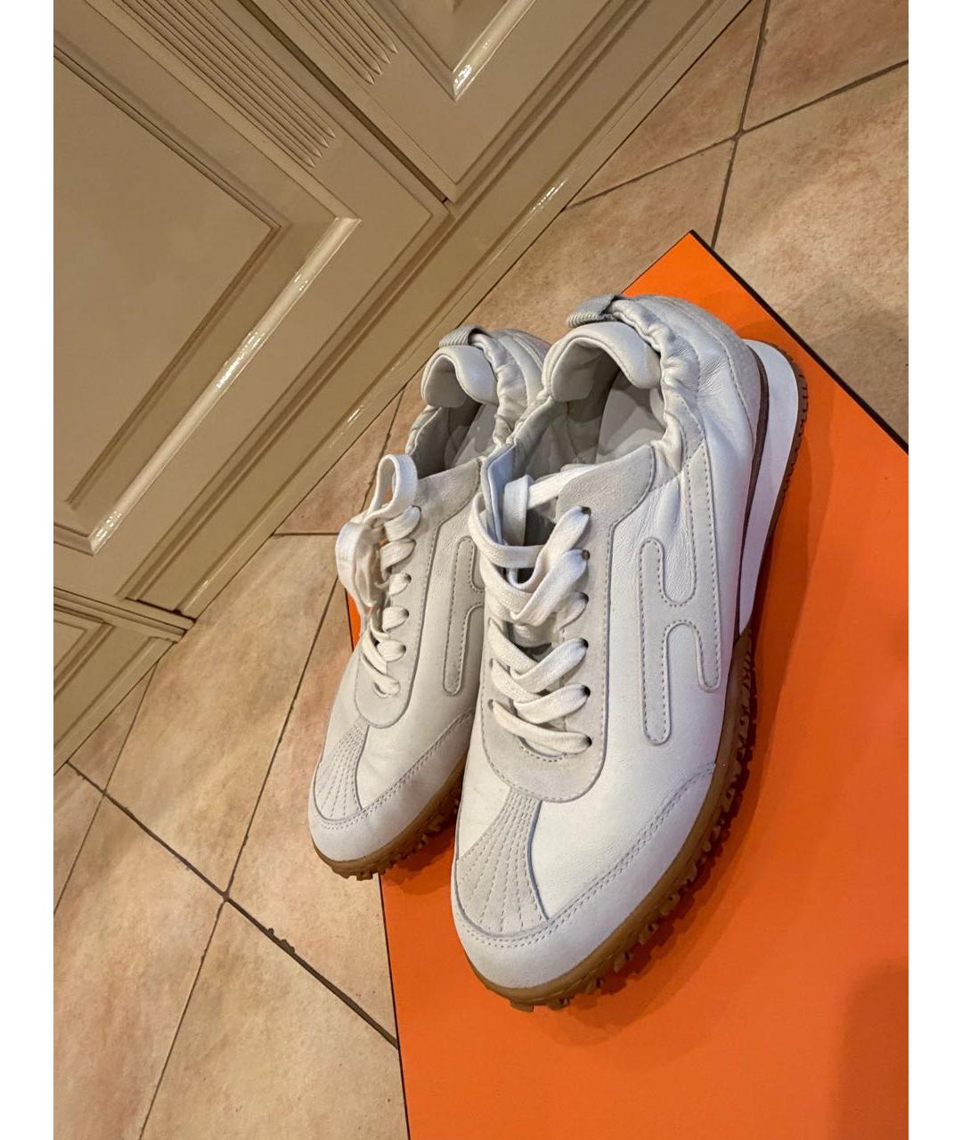 HERMES Белые кожаные кеды, фото 3