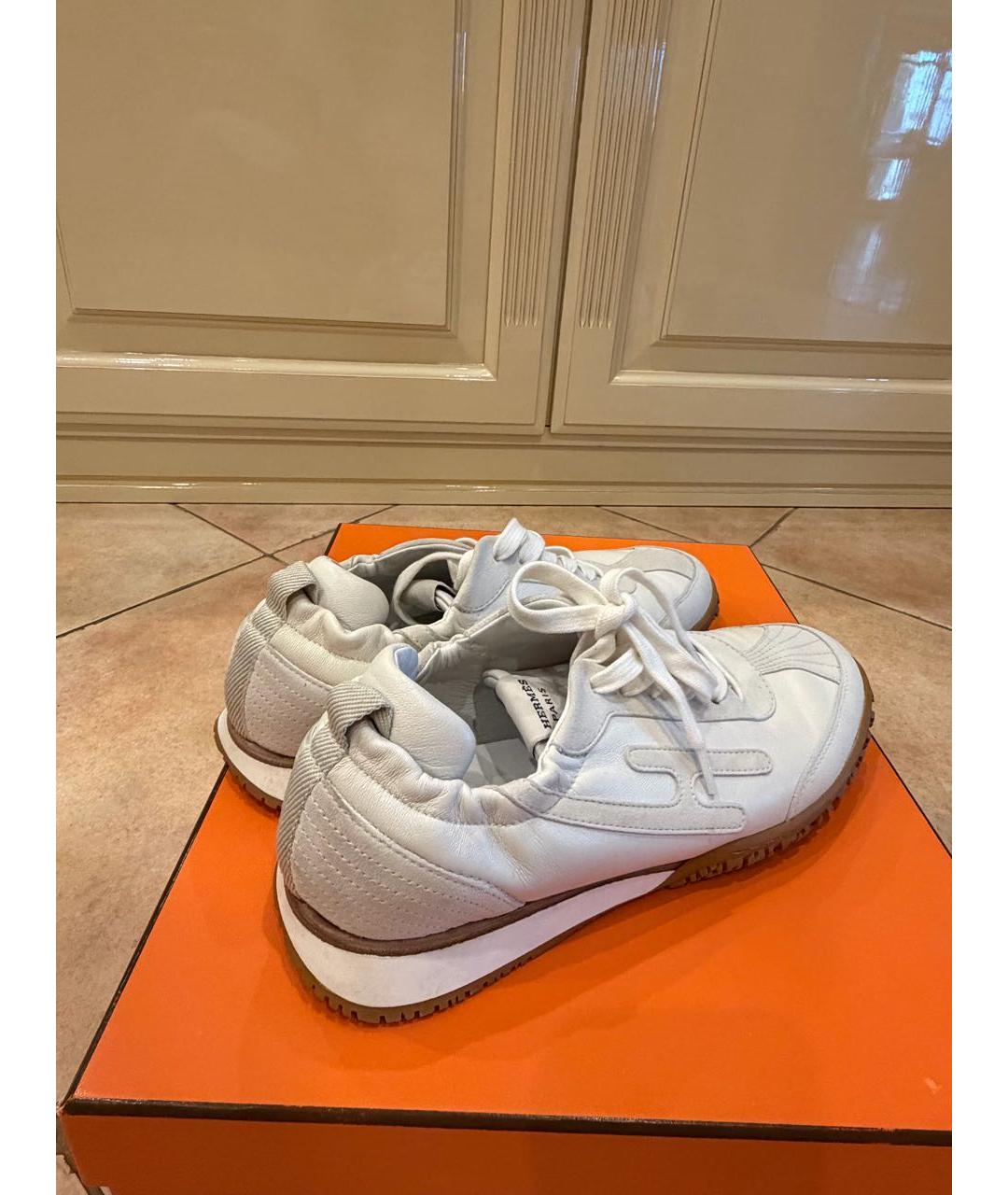 HERMES Белые кожаные кеды, фото 7