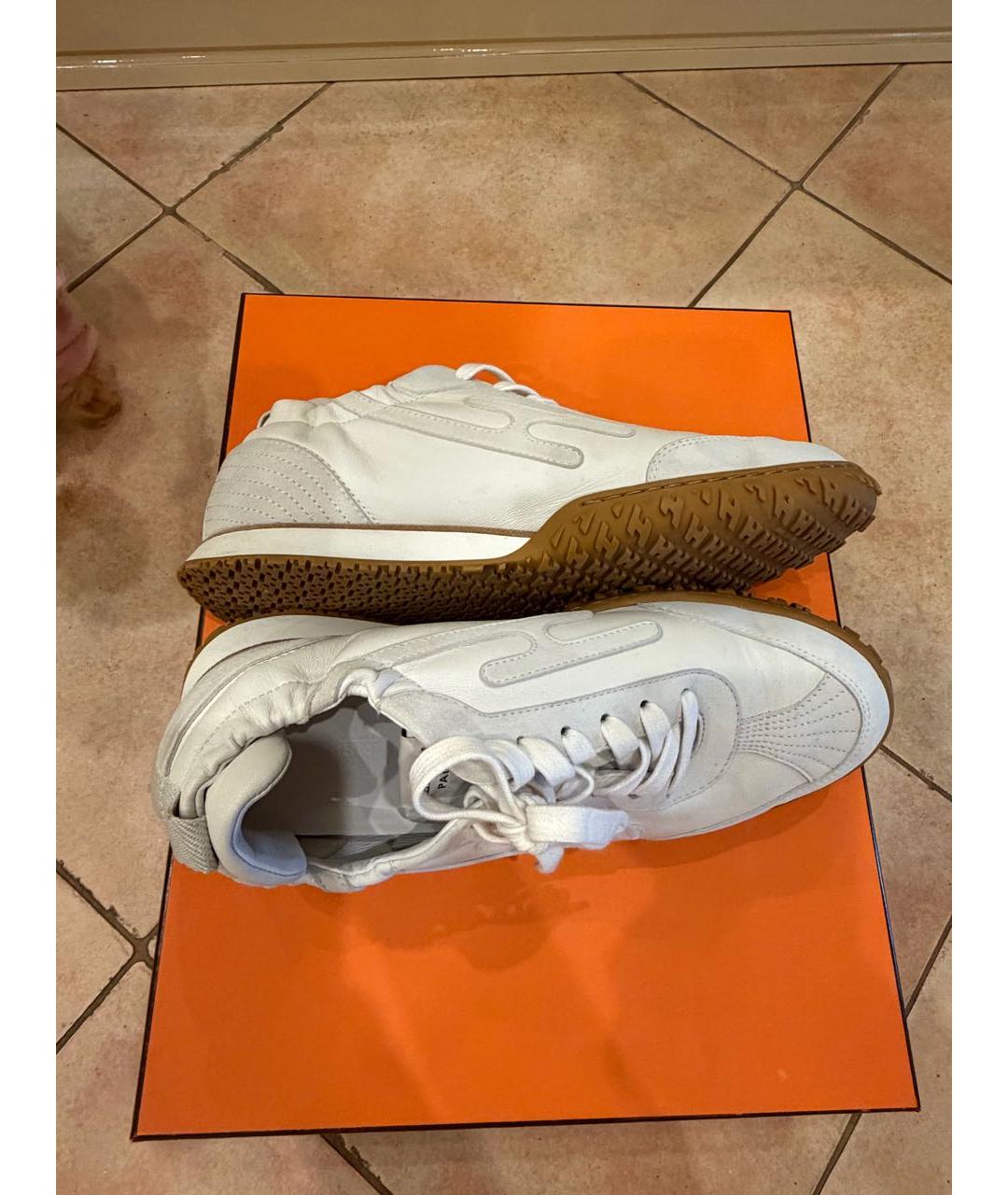 HERMES Белые кожаные кеды, фото 6