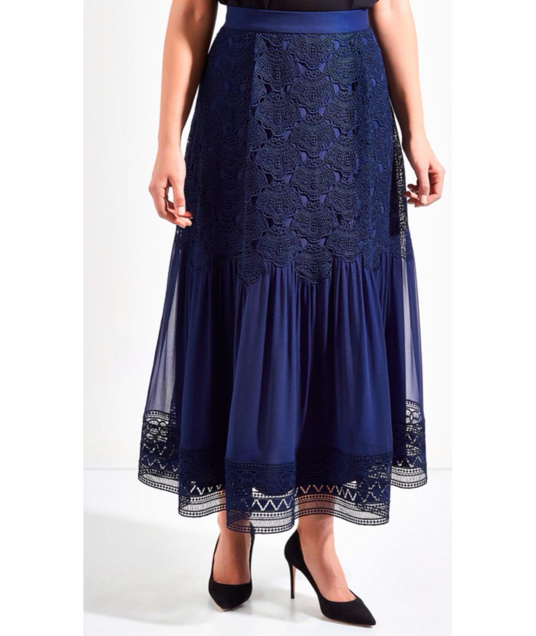 ALBERTA FERRETTI Темно-синяя шелковая юбка макси, фото 3