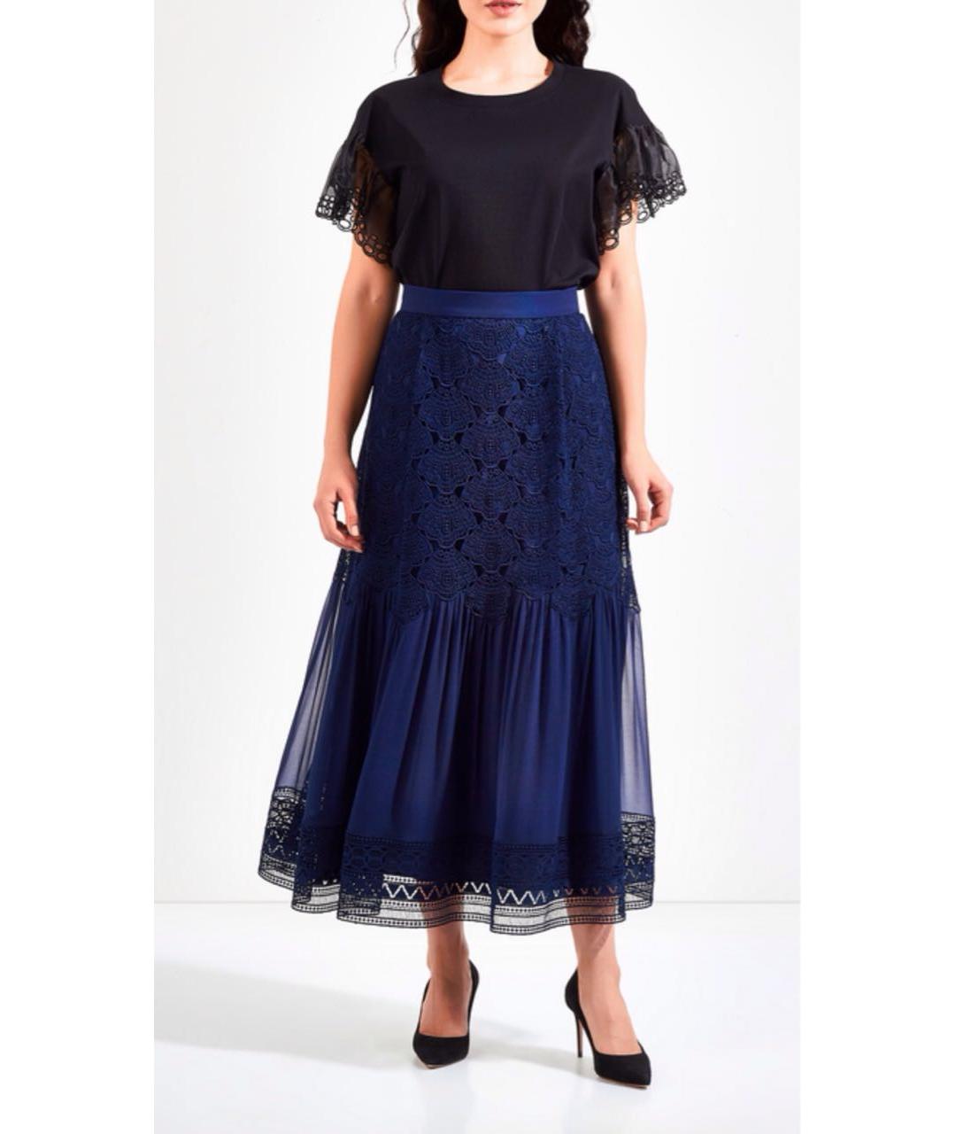 ALBERTA FERRETTI Темно-синяя шелковая юбка макси, фото 2