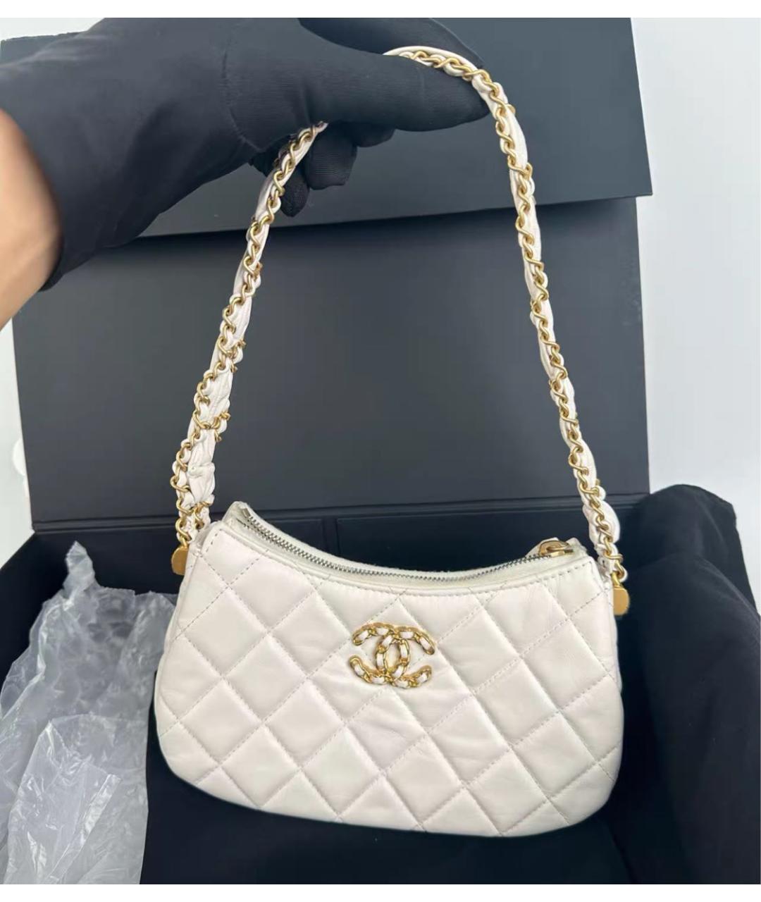 CHANEL Белая кожаная сумка с короткими ручками, фото 8