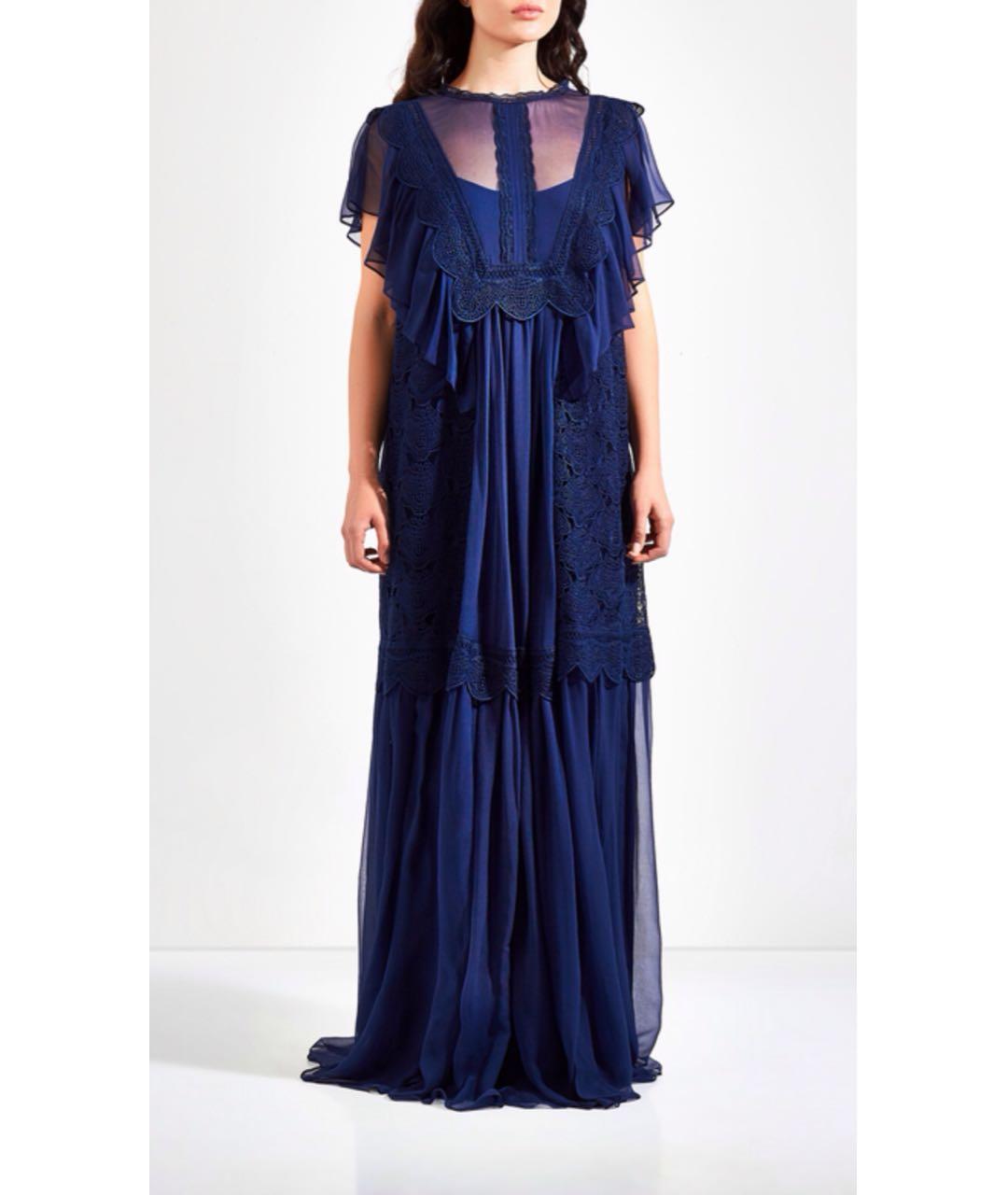 ALBERTA FERRETTI Темно-синее шелковое вечернее платье, фото 2