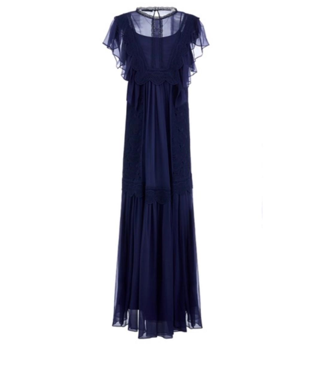 ALBERTA FERRETTI Темно-синее шелковое вечернее платье, фото 5