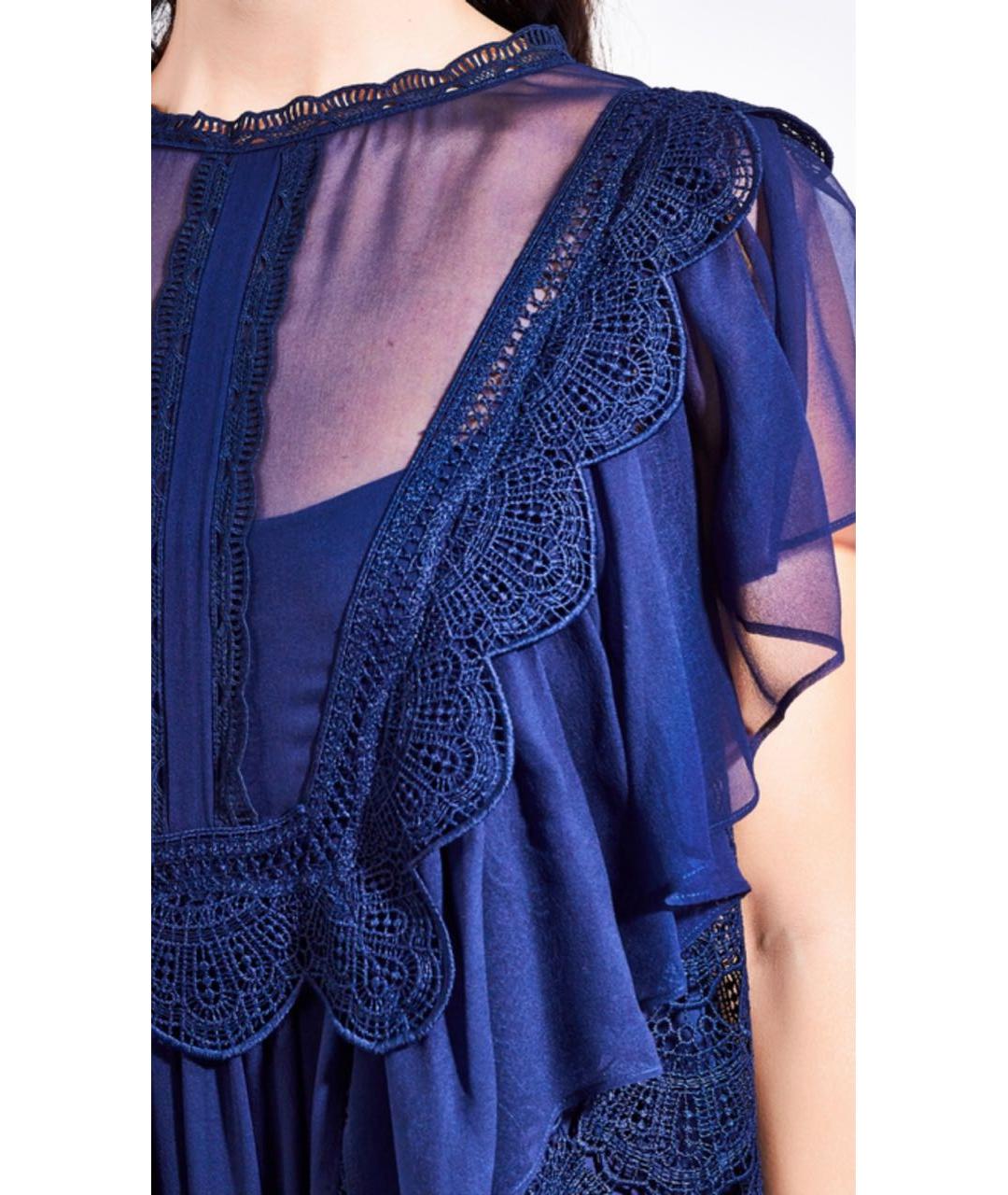 ALBERTA FERRETTI Темно-синее шелковое вечернее платье, фото 4