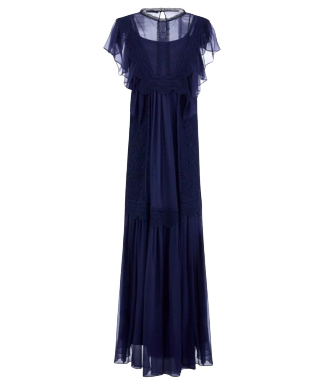 ALBERTA FERRETTI Темно-синее шелковое вечернее платье, фото 1