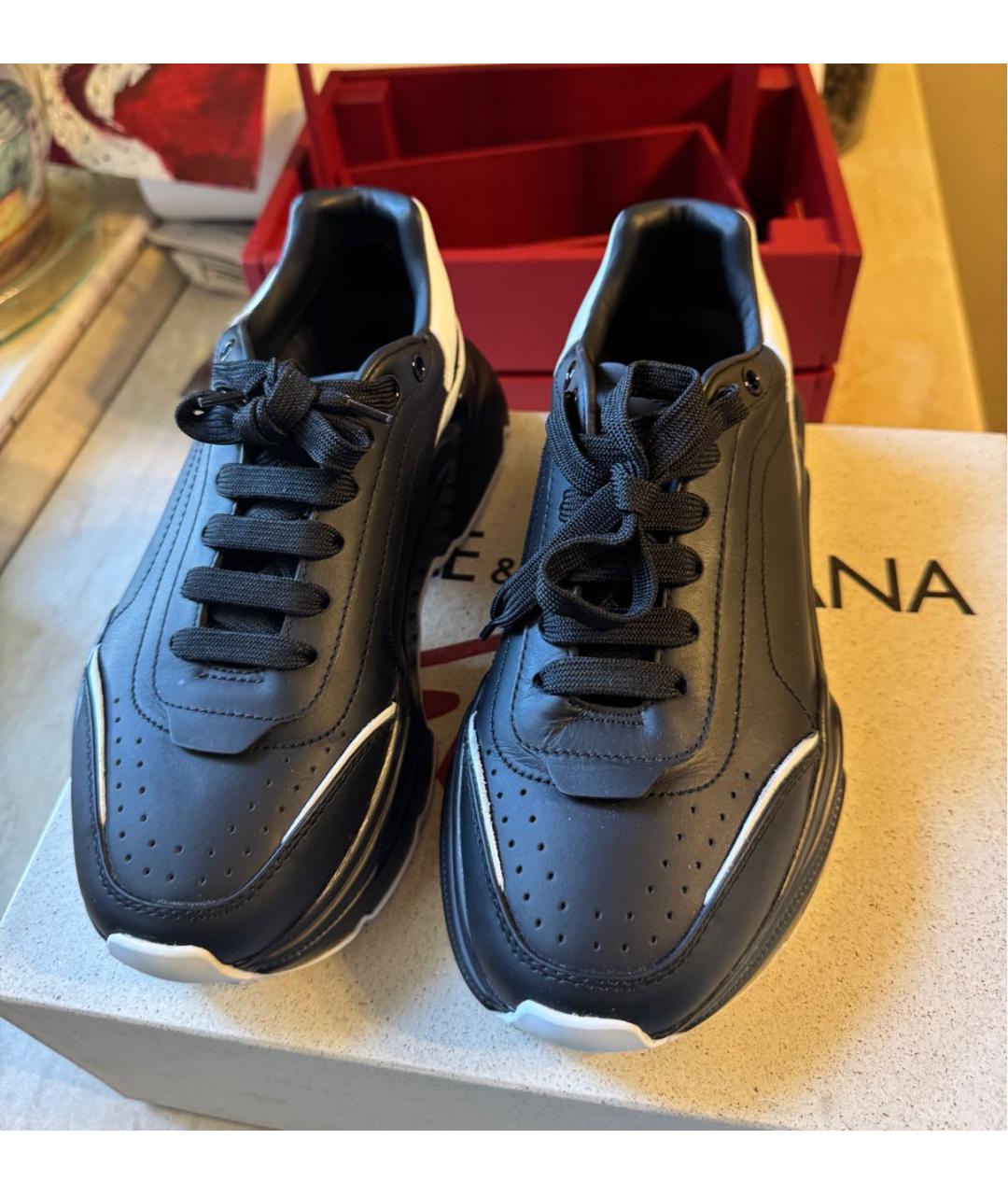 DOLCE&GABBANA Черные кожаные кроссовки, фото 2