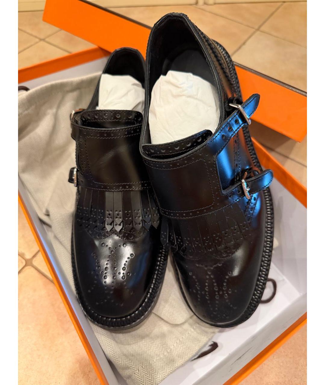 HERMES Черные кожаные брогги и оксфорды, фото 3
