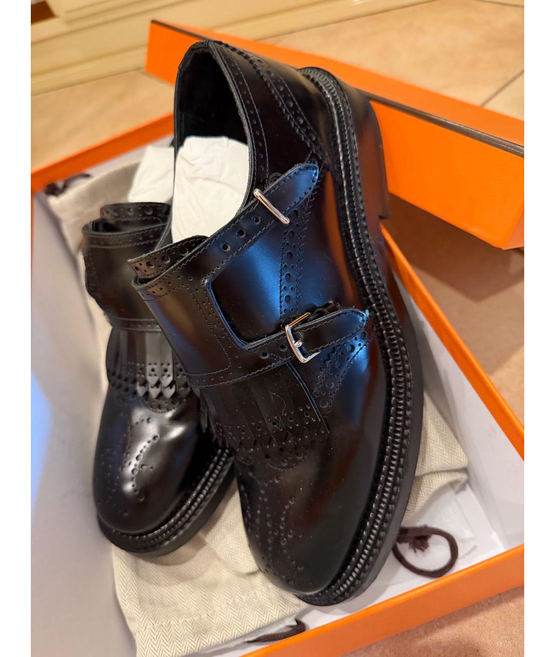 HERMES Черные кожаные брогги и оксфорды, фото 5