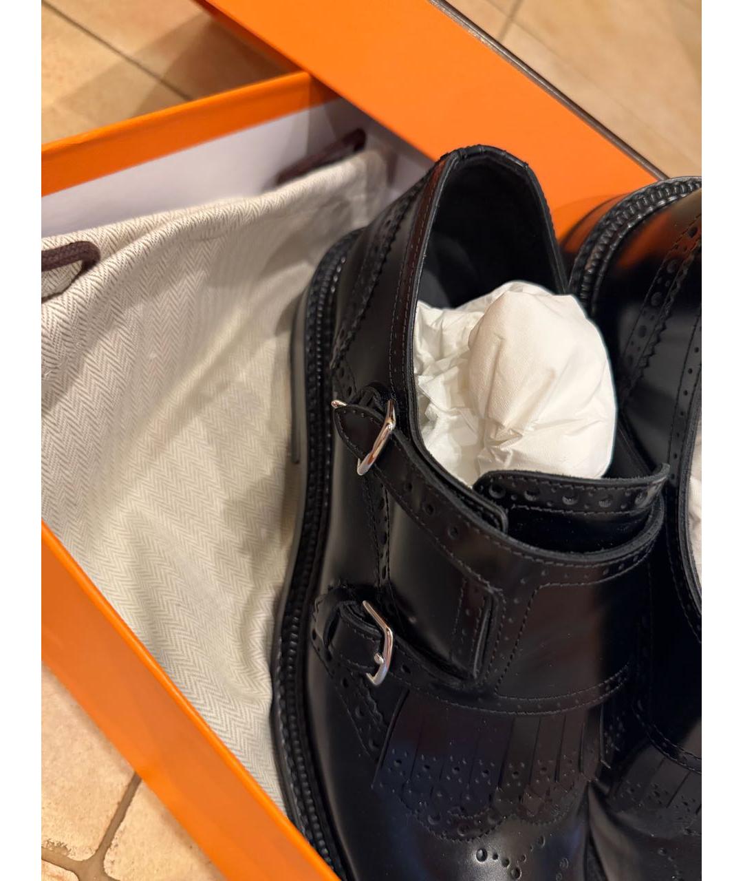 HERMES Черные кожаные брогги и оксфорды, фото 4