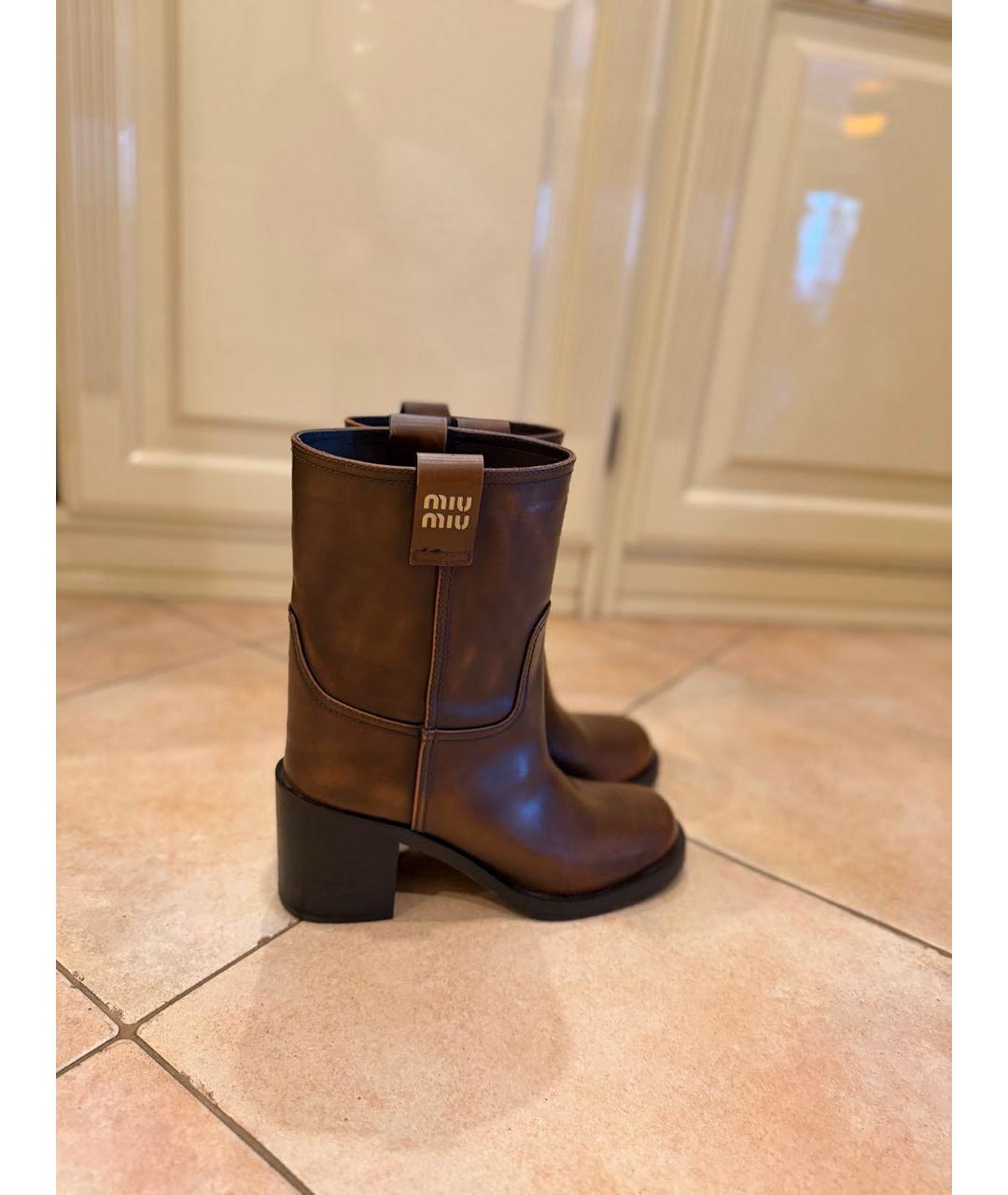 MIU MIU Коричневые кожаные полусапоги, фото 7