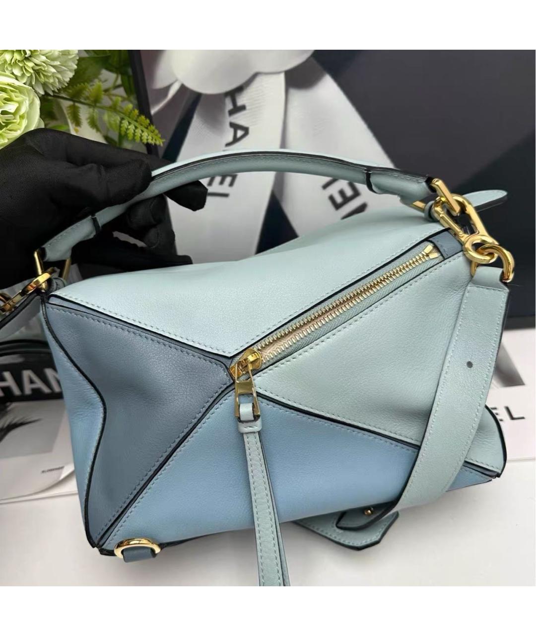 LOEWE Голубая кожаная сумка с короткими ручками, фото 2