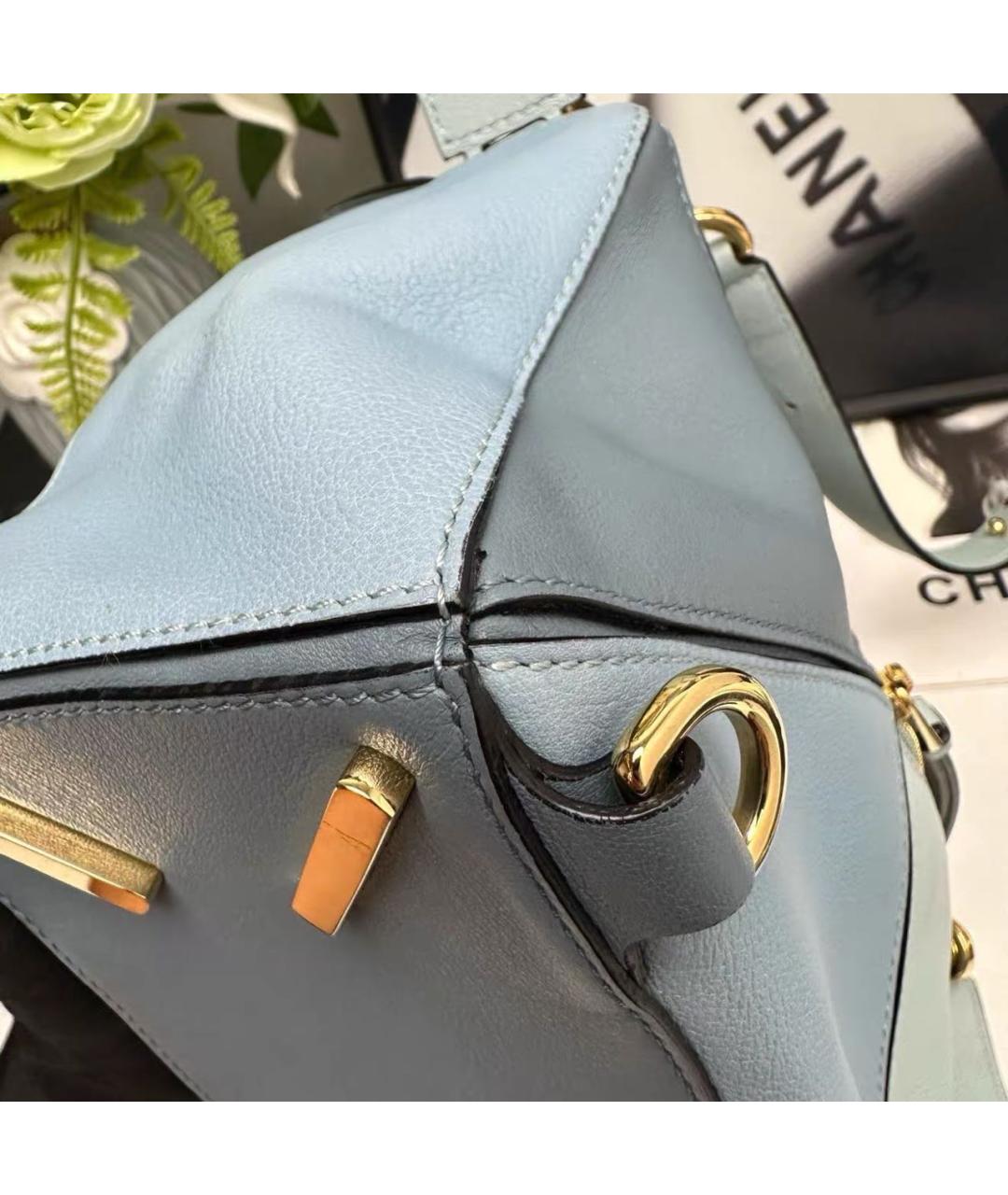 LOEWE Голубая кожаная сумка с короткими ручками, фото 6